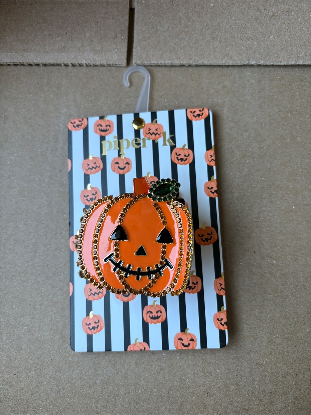 Piper Kids Orange and Green Jack-O'-Lantern Brooch Pin